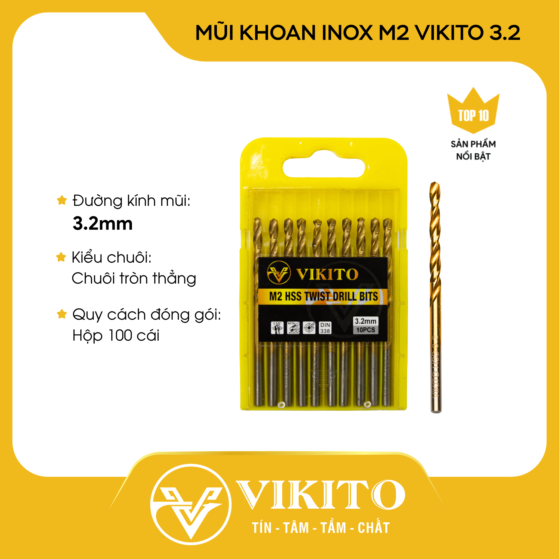 Mũi khoan inox M2 VIKITO 3.2